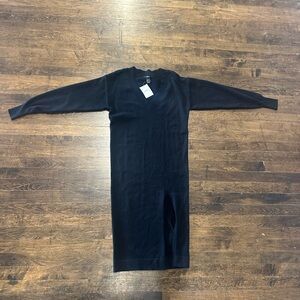 New Forever 21 Black Long Sleeve Sweater Dress with Slit Small
